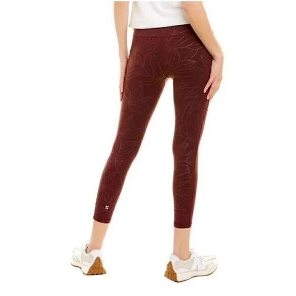 Sweaty Betty- All Day Emboss 7/8 Leggings 4 Way Stretch Leggings Maroon, Medium - Picture 6 of 13
